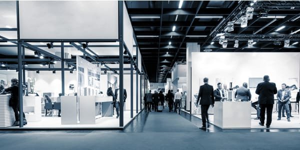 Big conference hall with enterprise booths